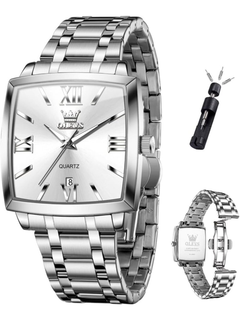 Luxury Square Stainless Steel Analog Quartz Watch for Men - Stylish & Durable